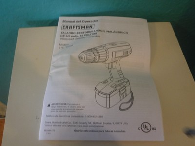 Craftsman 18v Cordless Drill Driver Manual 315.115240 VSR Operator's Manual ONLY