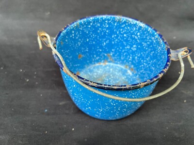 Vintage Teal Enamelware Small Soup Kettle