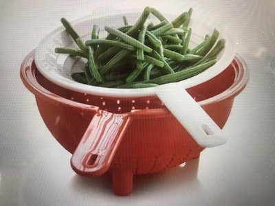 Tupperware Double Colander 2-pc Strainer w/Multiple Uses Red & White Never Used!
