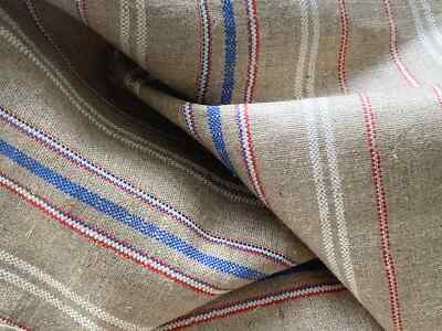 Vintage European mattress cover straw textile linen striped UNUSED textile