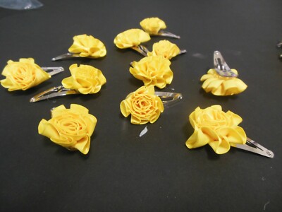 Yellow ribbon rosettes Lot of 11 sets hair clippie and bodice pin Dance craft