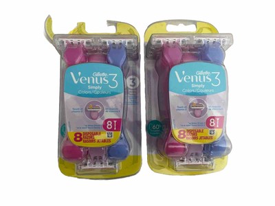 Gillette Venus Simply3 Disposable Razors for Women, 8 Count, 2 Pack