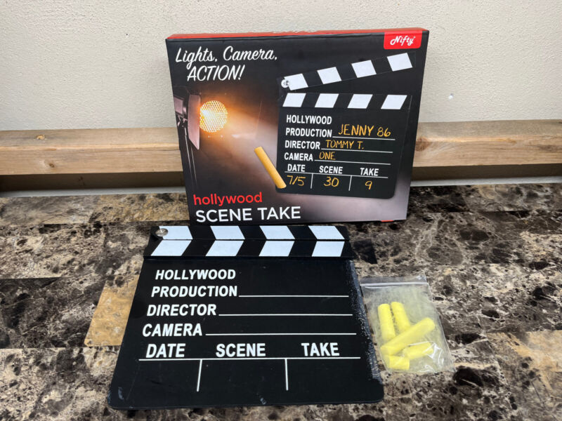 Nifty Hollywood Scene Take Lights, Camera Action Hollywood Clap Board Prop Scene