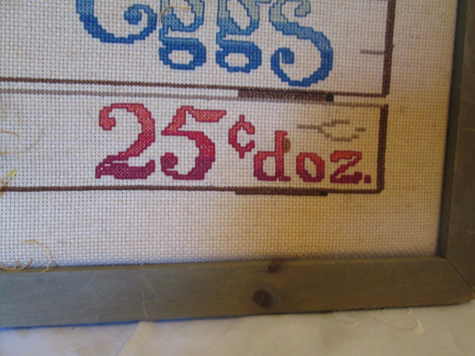 Completed Cross Stitch Farm Fresh Eggs Sign Country Primitive Barn Wood Frame