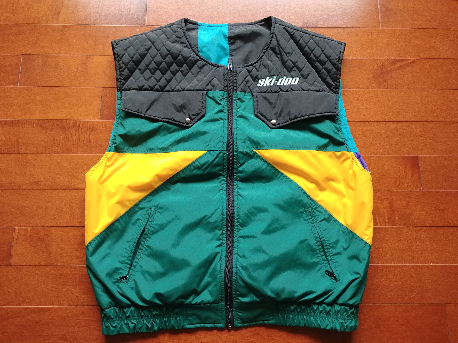 Vintage Vest Retro Ski-Doo Skidoo Ski Snowmobile Moto-Ski Bombardier Reversible