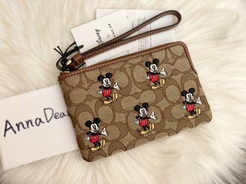 Disney X Coach Corner Zip Wristlet In Signature Jacquard With Mickey Mouse  Print