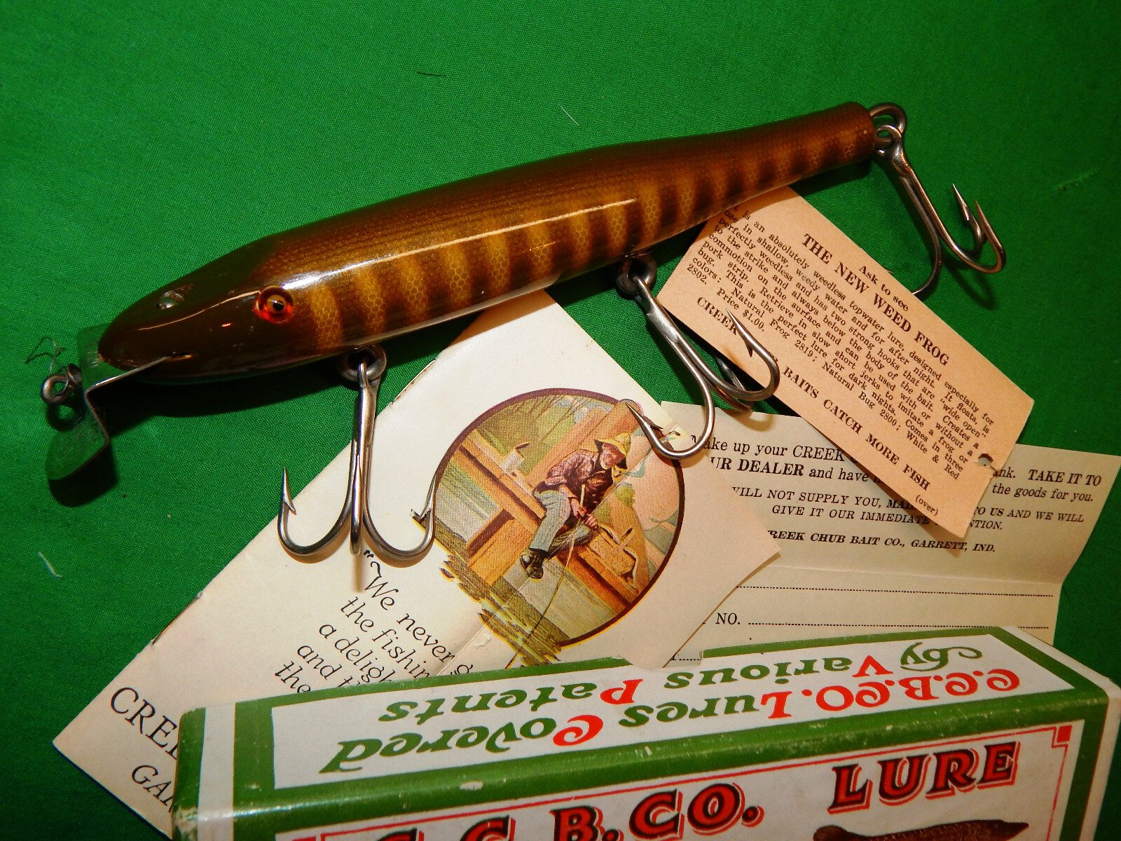 1920s NEW IN BOX Creek Chub Husky Pikie 1927 catalog hook tag order form No.2300