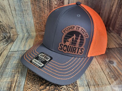 Pump It Til It Squirts Oil Hat Trucker Snap NEW Leather Patch Cap Otto 112