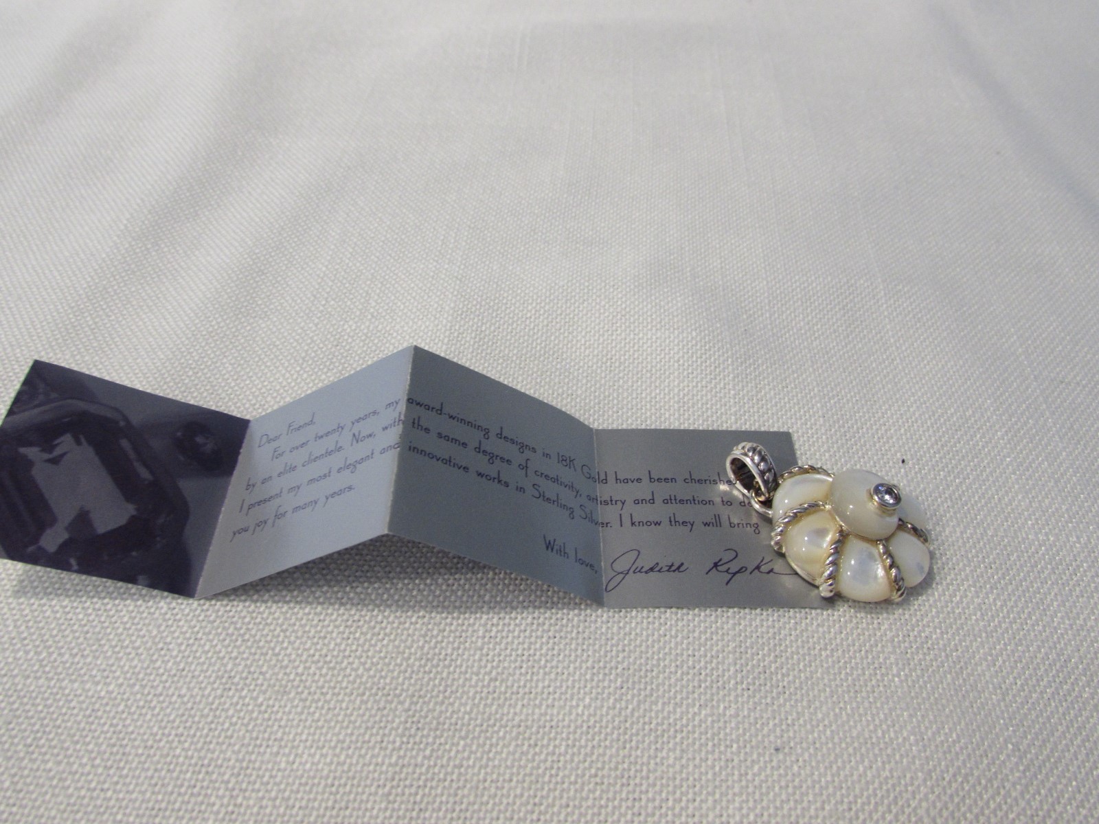 Judith Ripka 925 Sterling Slver Mother of Pearl CZ Shell Pendant