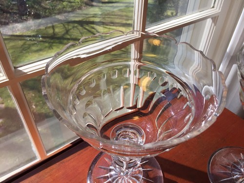 Pair large Antique Anglo-Irish Open Cut Crystal Glass Compotes