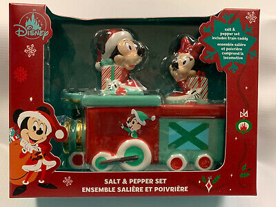 Disney Parks Mickey & Mickey Christmas Holiday Train & Salt Pepper Shaker Set