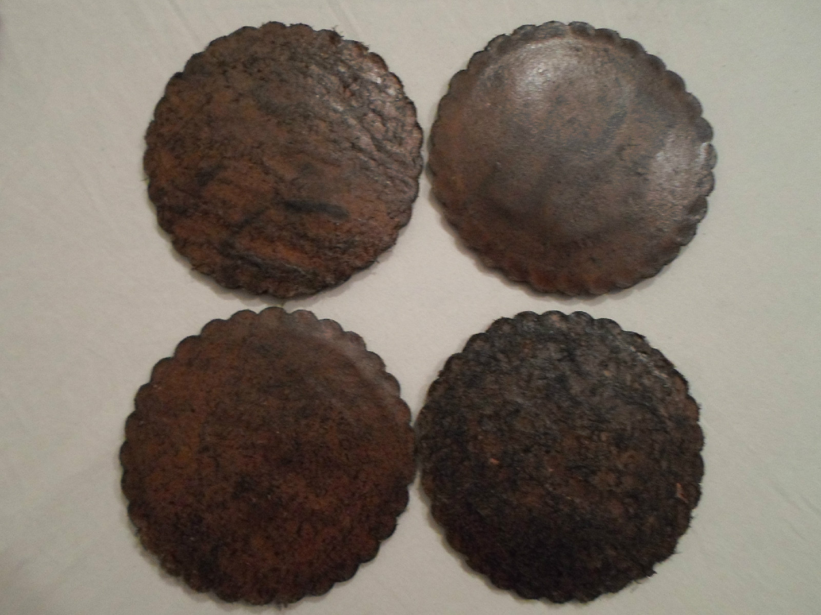 Lot of 8 Handmade Tooled **Leather Coasters** Indian/Eskimo Fish Design Beer Mat