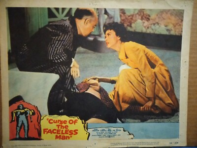 Lobby Card 1958 CURSE OF THE FACELESS MAN body killed by stone monster