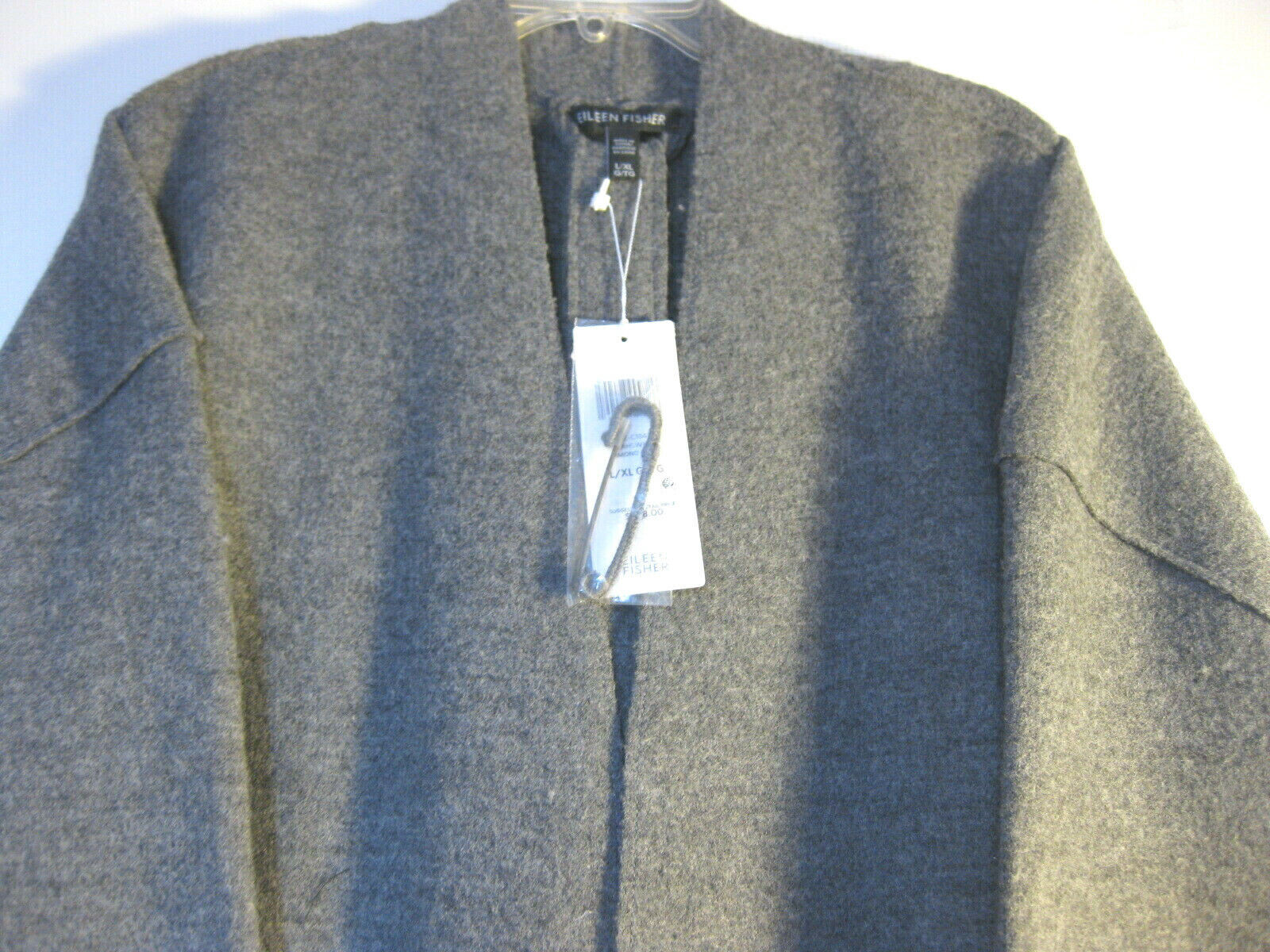 Pre-owned Eileen Fisher $498  Boiled Wool Mohair Ash/soft White Kimono Coat L / Xl