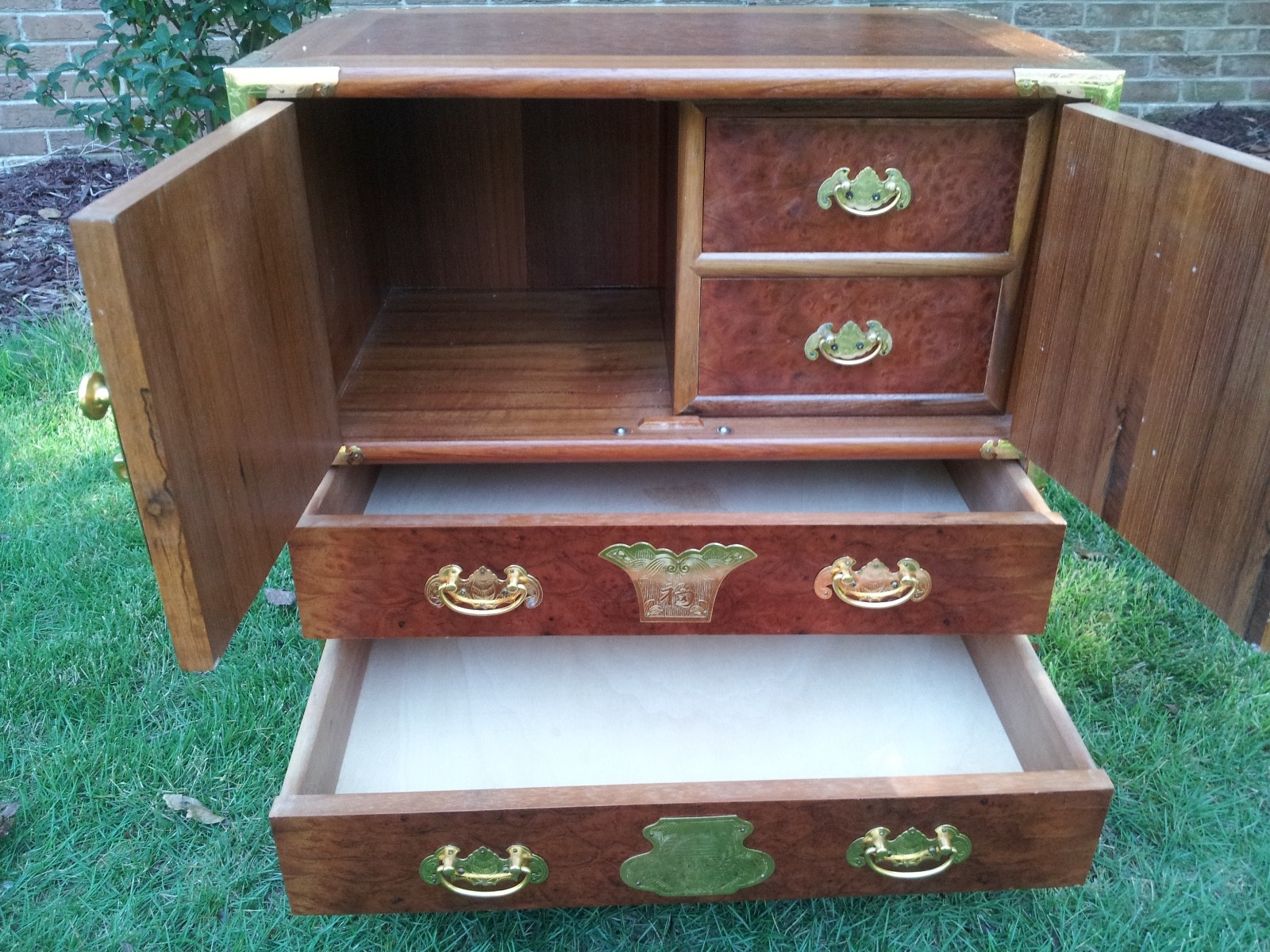 Wonderful Burl Elm Oriental Style Side Chest