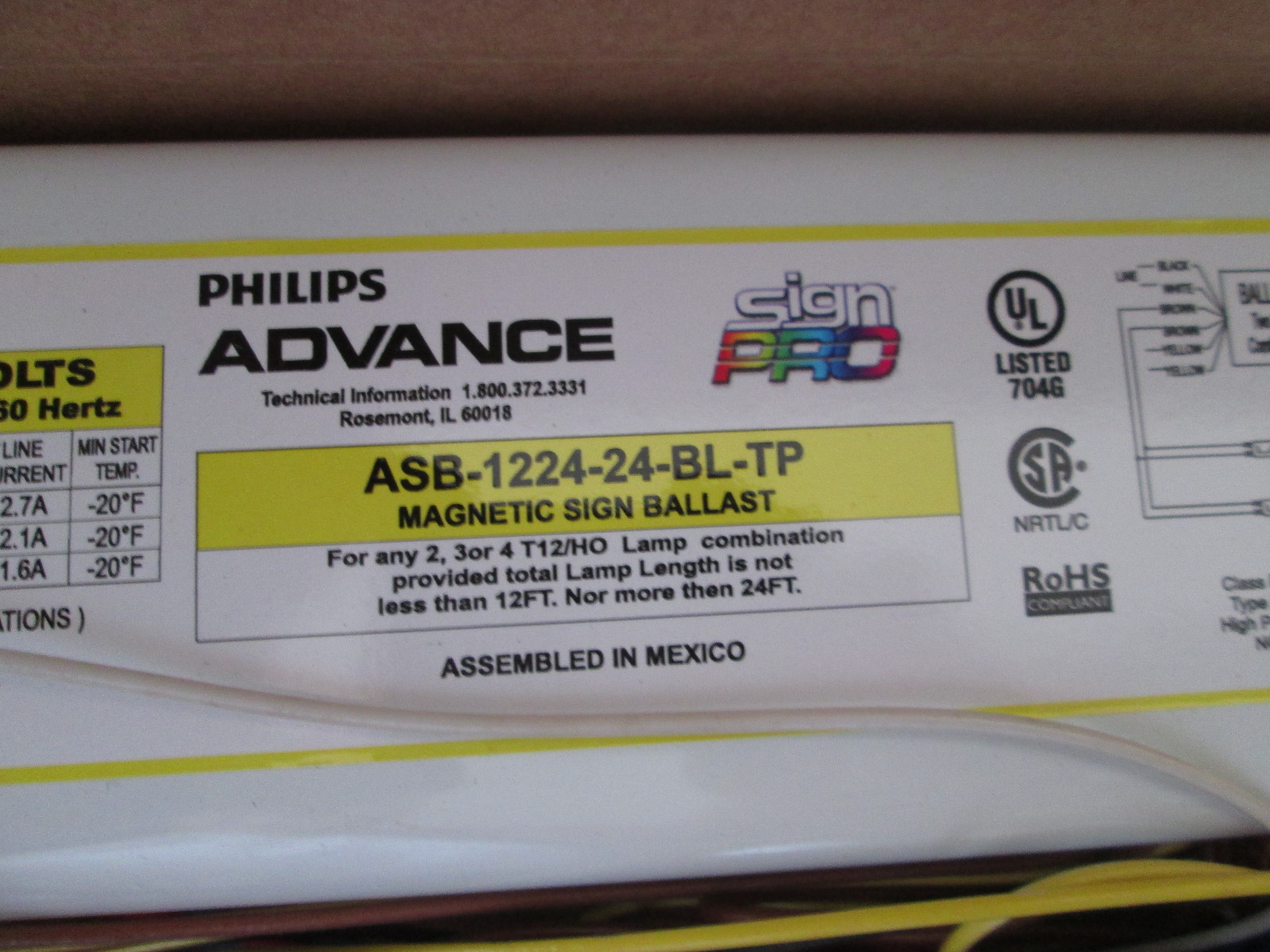 PHILLIPS ASB 1224-24-BL-TP magnetic sign Ballast 2,3,4 Lamp Sign Ballast, 120V