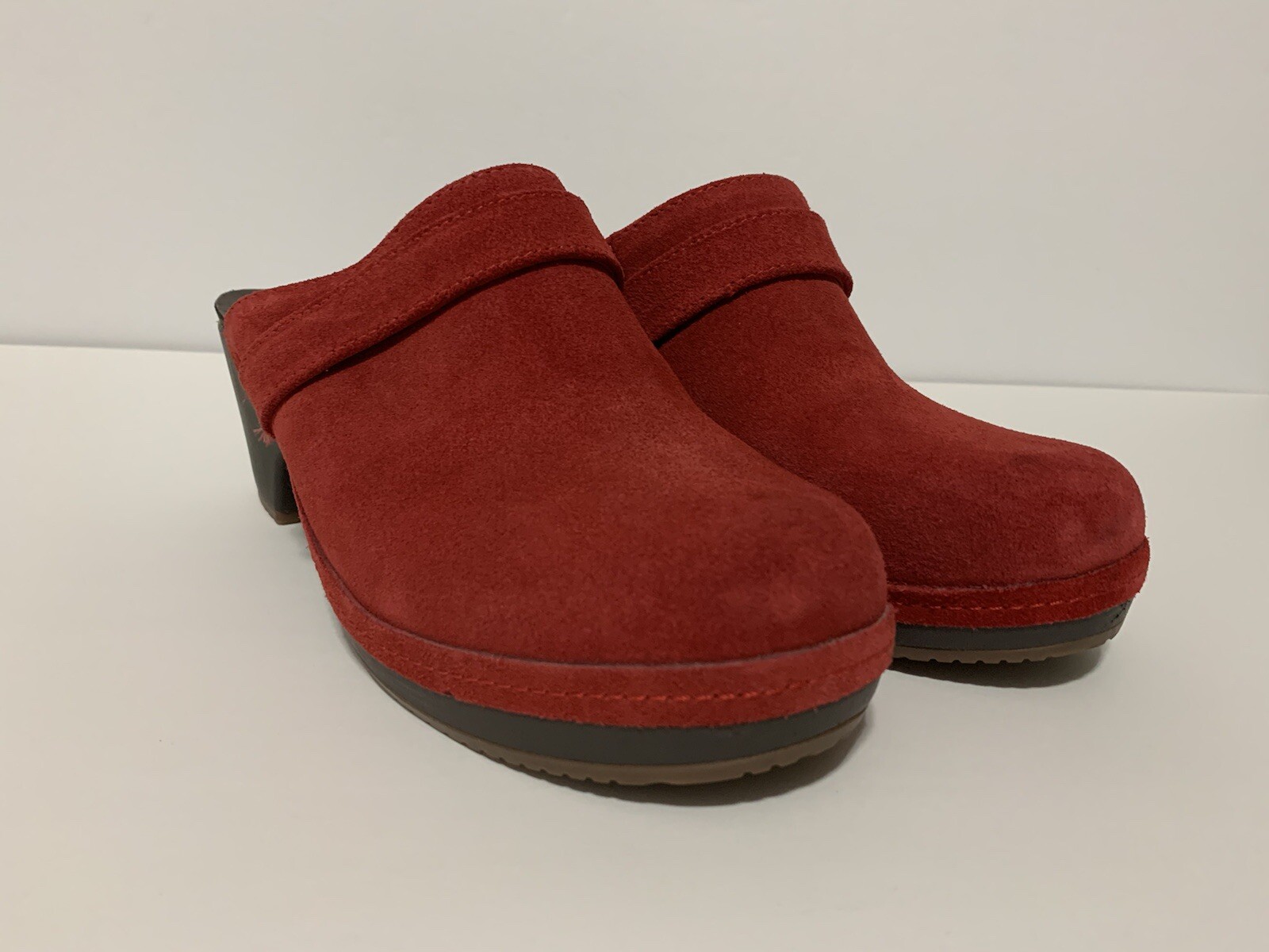suede leather slip on clogs
