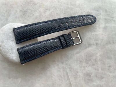 19mm/16mm Dark Navy Blue Lizard Print Leather Padded Watch Strap Band