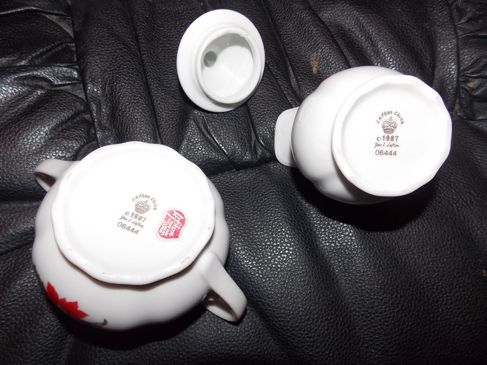 Lefton China  sugar and cream bowl christmas poinsetias