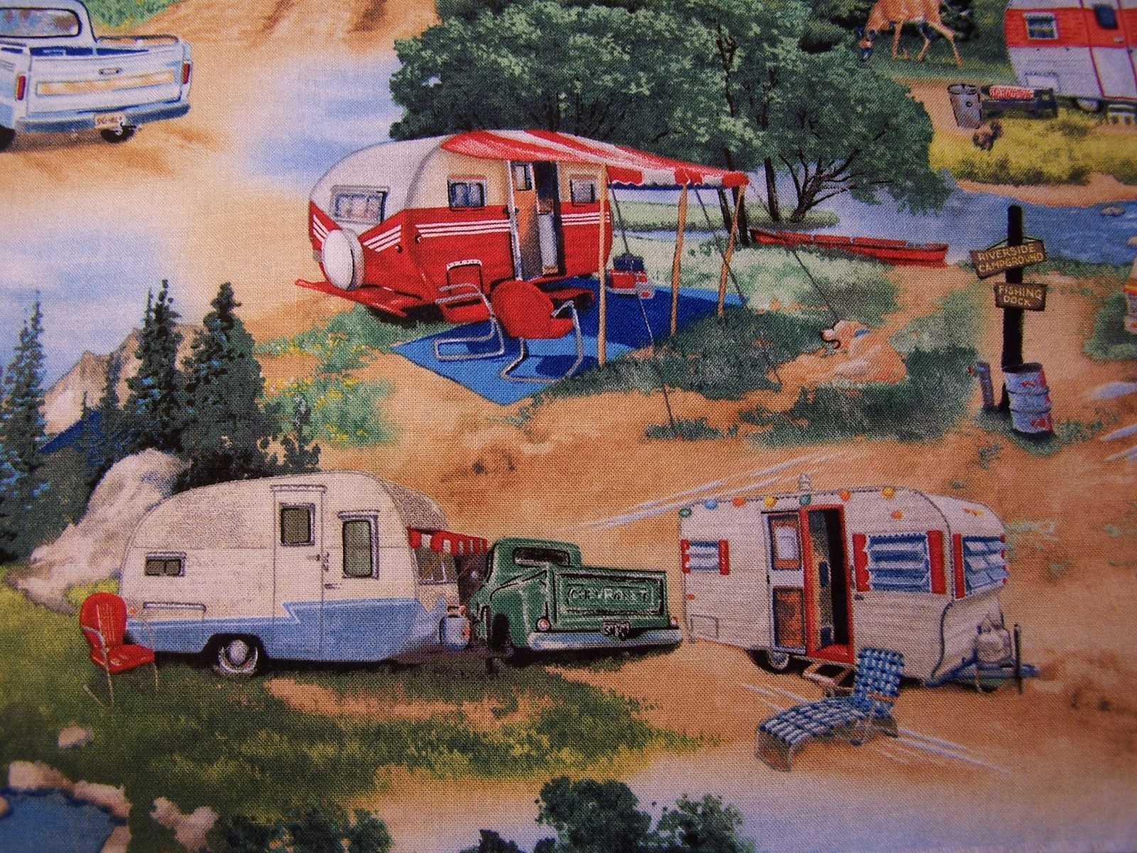 Vintage Travel Trailer Camper RV Cotton Fabric 25