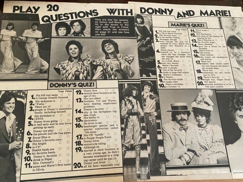 Donny and Marie Osmond, Osmonds Brothers, Two Page Vintage Clipping