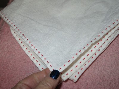 4 Vintage Over-Sized Large Muslin Tea Towels - Red Stitching Around Edge