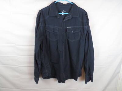 Marc Echo cut & sew button down Mens LS Shirt Size 2X color black pattern