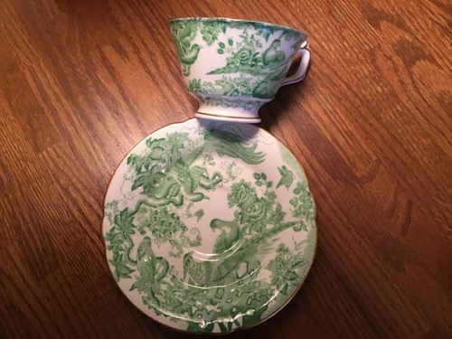 Set Royal Crown Derby Green Aves Birds Coffee Pot, 6 Tea Cups&Saucers, C&Sugar