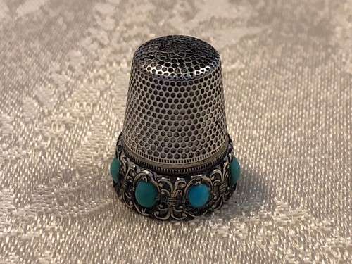 Vintage Sterling Silver Thimble Turquoise Seven Stones