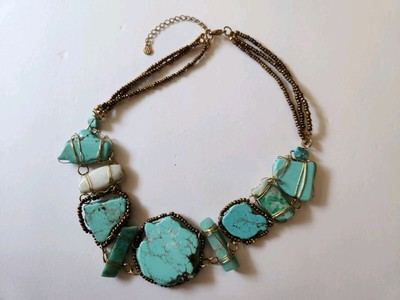 Artisan Wire Wrapped Turquoise Stone Necklace Native American Southwest Signed