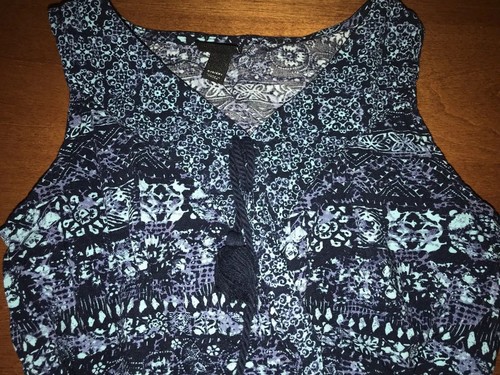 Girls ART CLASS Tank Romper w/ Navy Blue/Turquoise Floral/Paisley Print SZ 6/6x