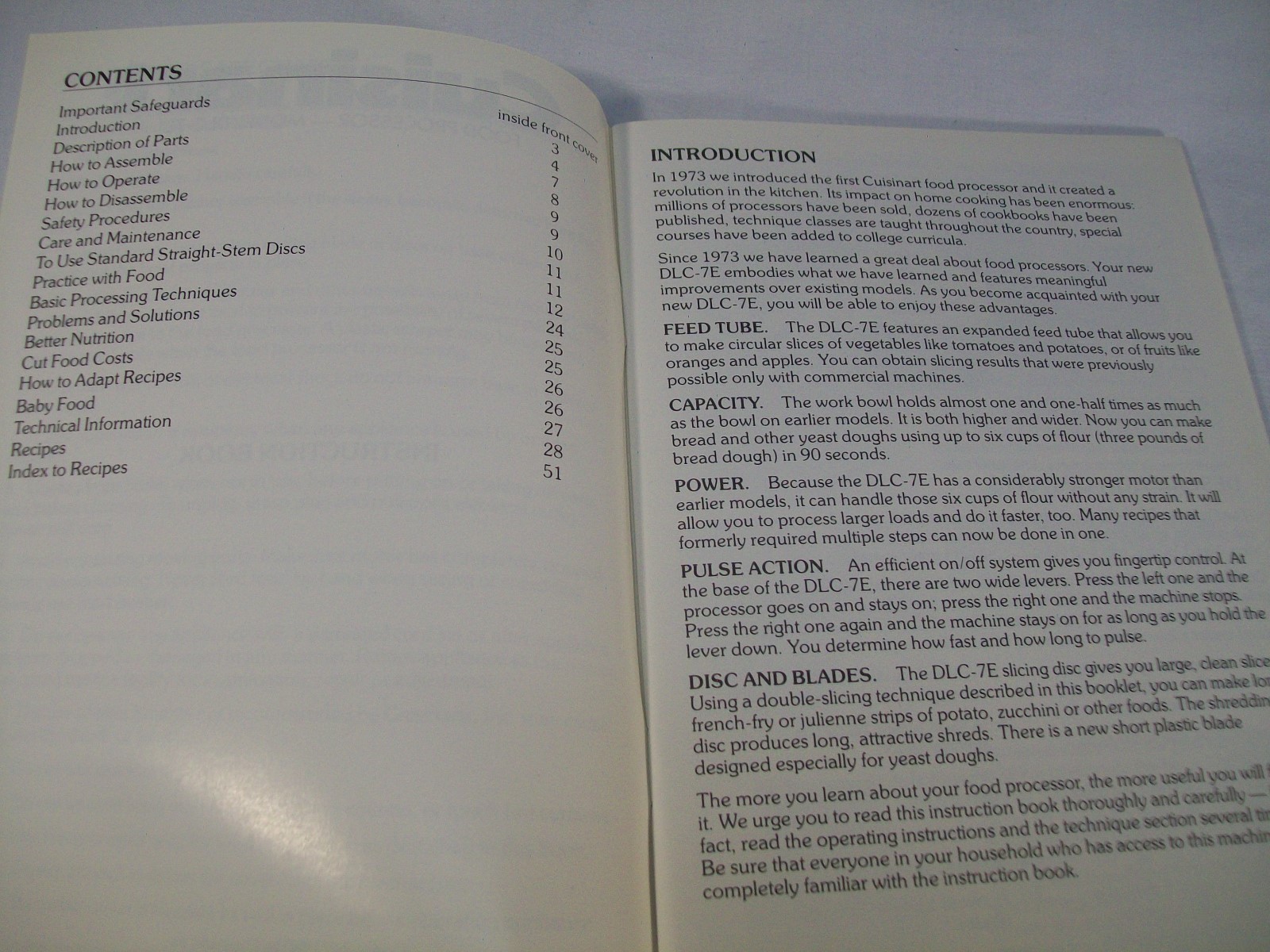 CUISINART FOOD PROCESSOR MODEL DLC-7E INSTRUCTION RECIPE BOOK EXCELLENT