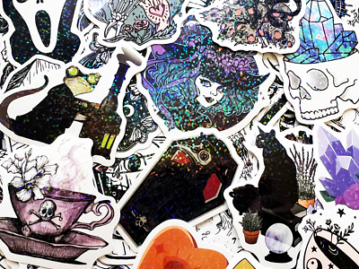 10-100 Cool Holographic & Reflective Sticker Pack Gothic Themes Lot For Laptops