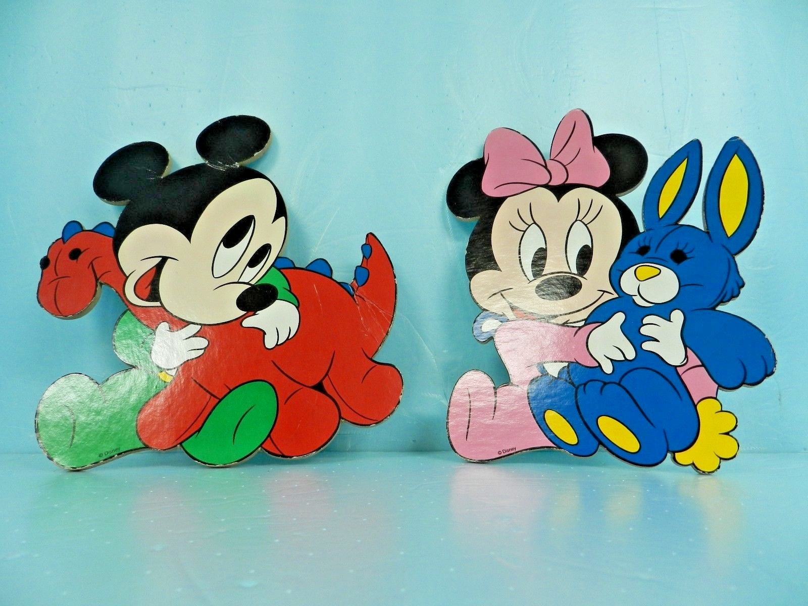 RARE VTG Mid-Century Disney MICKEY & dinosaur & MINNIE Cardboard Wall Plaques