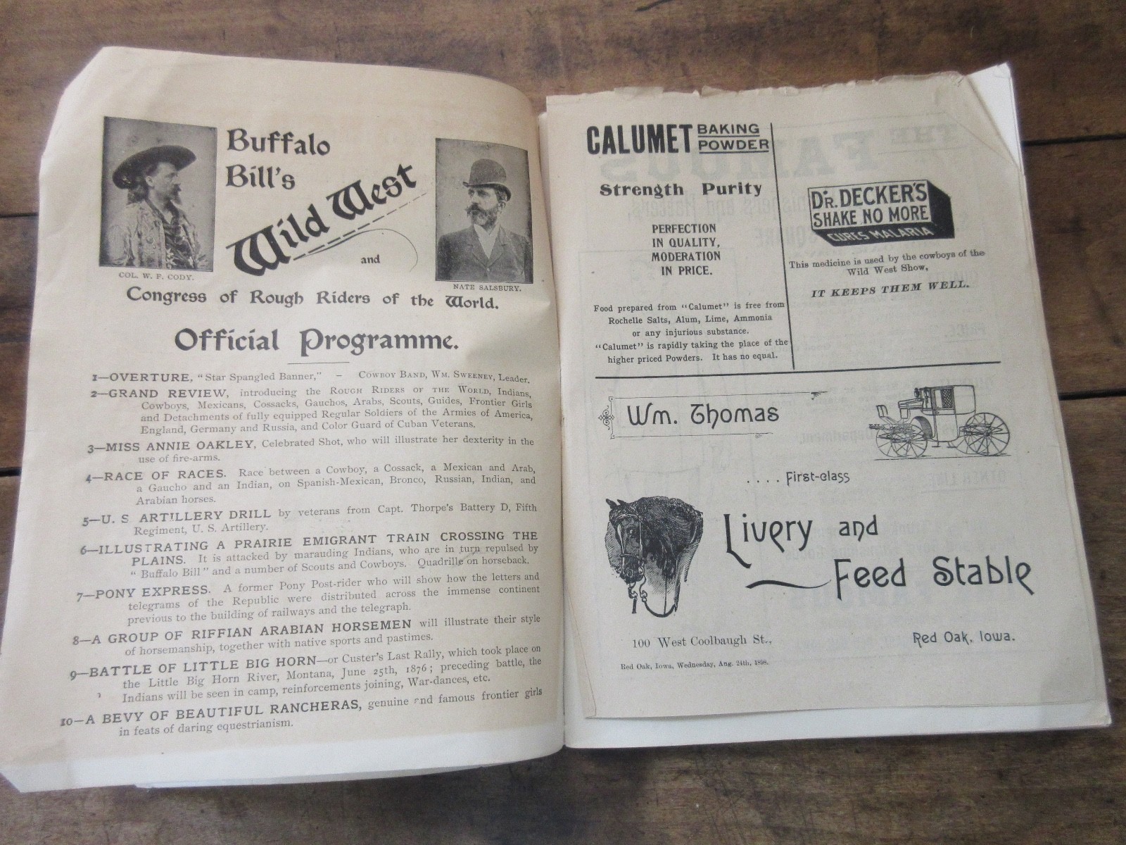 1898 BUFFALO BILL'S WILD WEST HISTORICAL SKETCHES & PROGRAM Advertising  INSERT