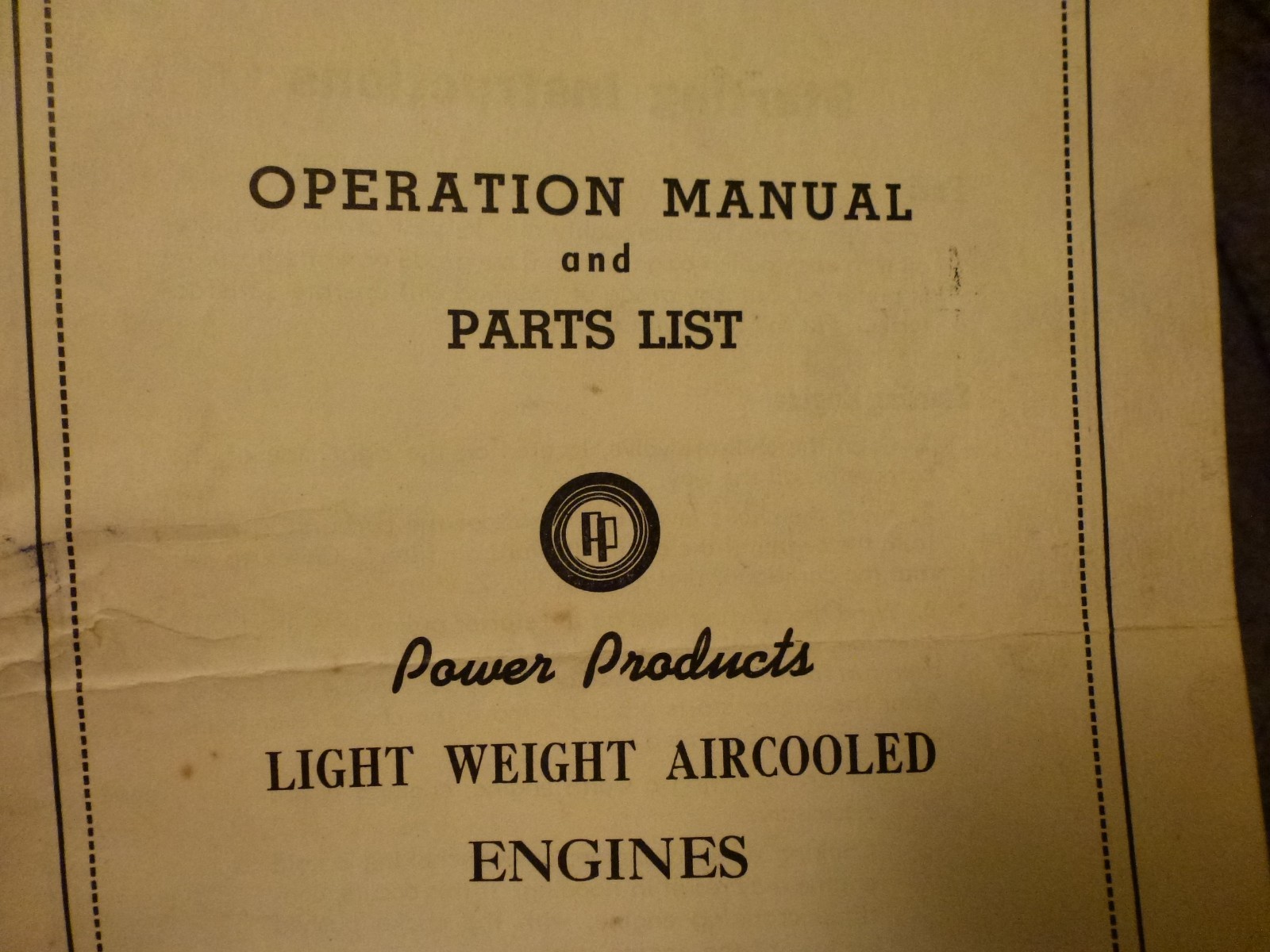 POWER PRODUCTS Vintage Light Weight Air Cooled Engines Manual