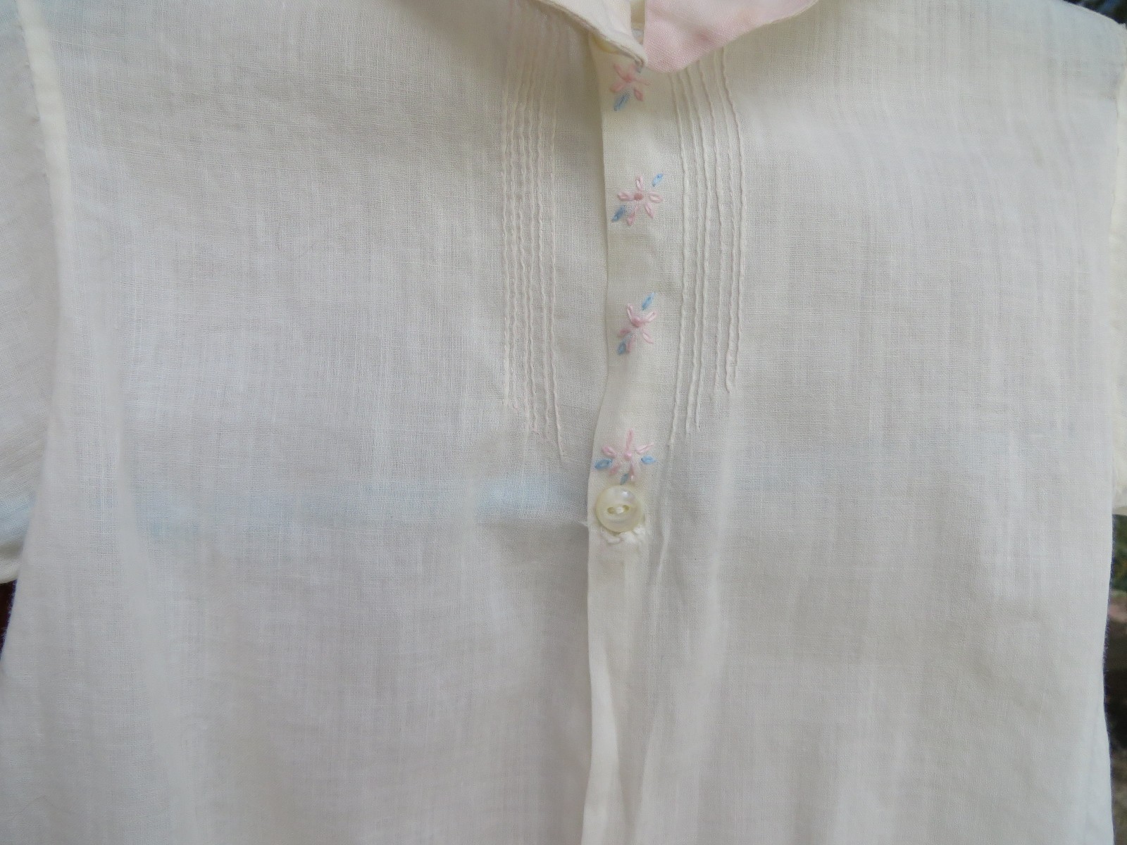 Antique Vintage Dress Gown Baby Infant White Ivory Pink Trim Embroidery Handmade