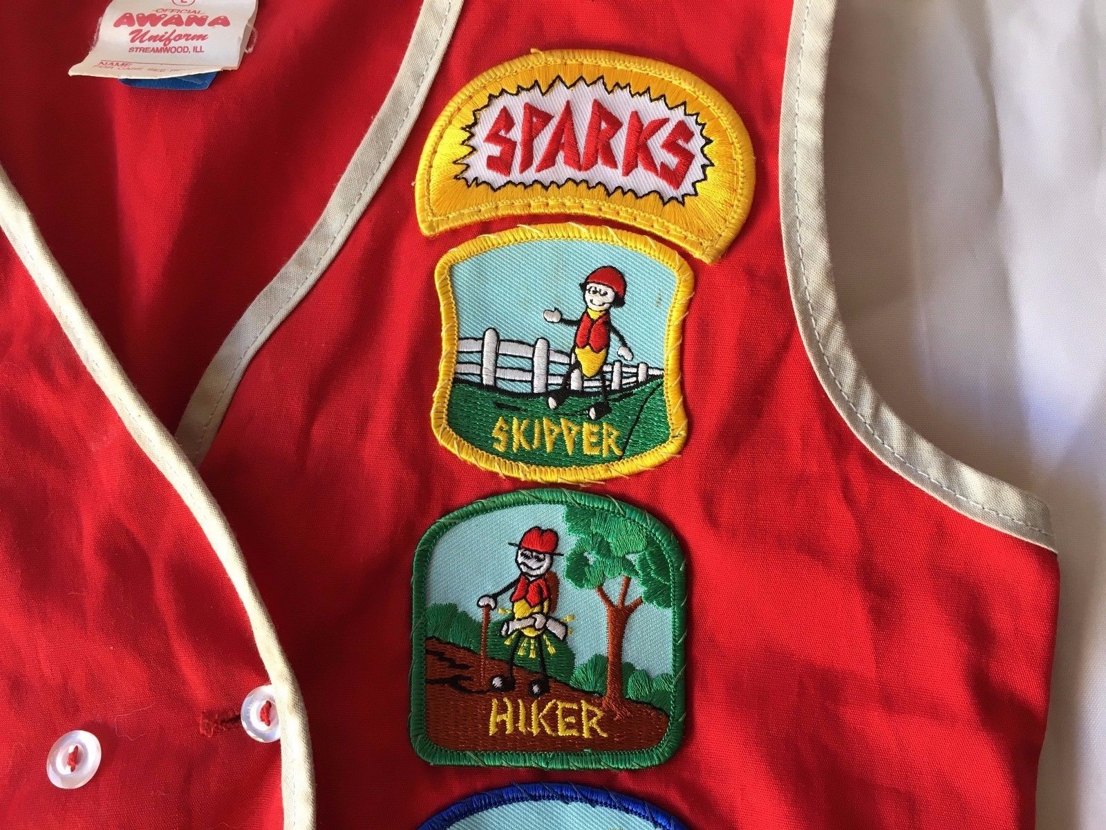 Vintage AWANA SPARKS CLUB VEST w 15 Patches 3 Pins HIKER CLIMBER GIRL SCOUTS