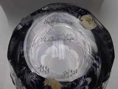 Val St. Lambert Cobalt Blue Cut to Clear Crystal Vase Signed L'ega 1978 80/950