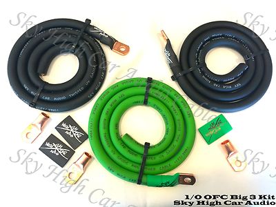 Sky High Oversized 1/0 Gauge OFC AWG Big 3 Upgrade GREEN/BLACK Electrical Wiring