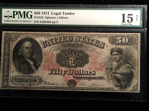 Large Currency Fr152 50.00 Legal Tender 1874 Net Fine
