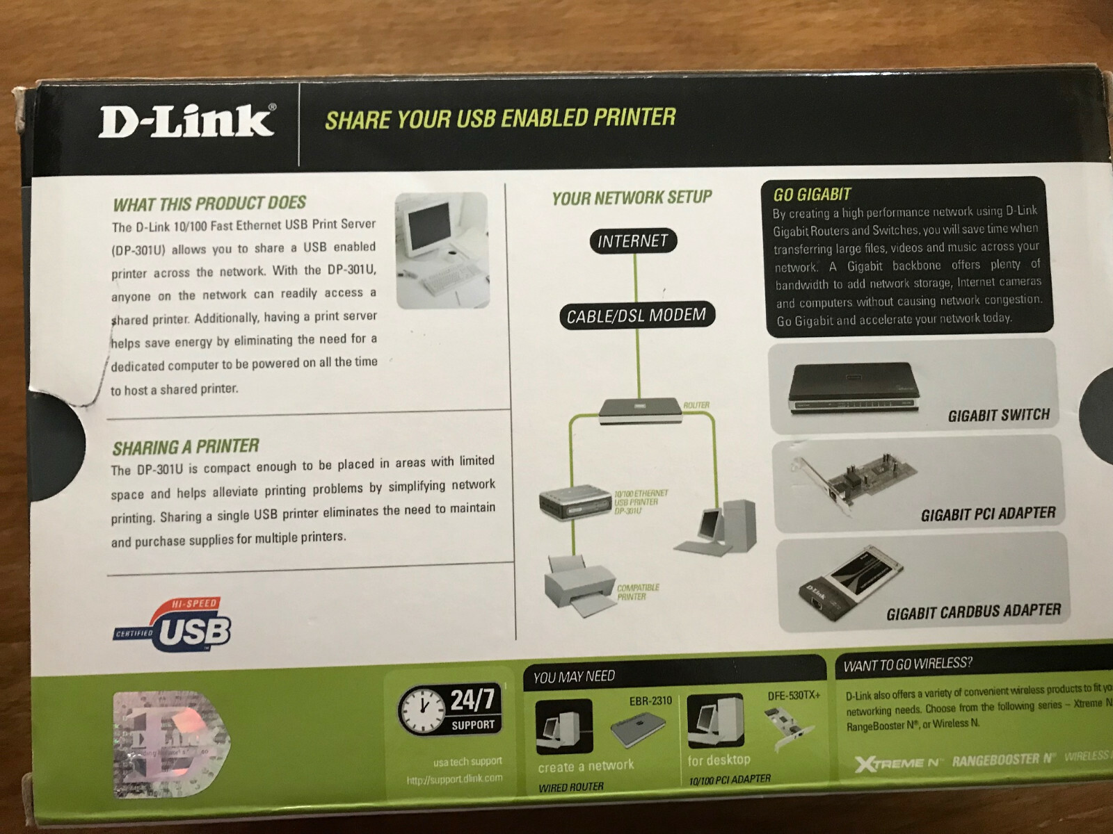 D-Link DP-301U Wired 10/100 Fast Ethernet USB Print Server w/CD,Cord, & Book