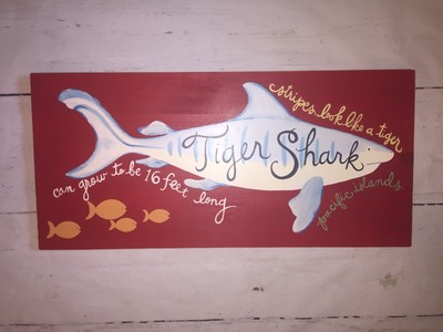 Pottery Barn Kids Tiger SHARK Wall Decor Nautical Wood Art Sign Sea Ocean