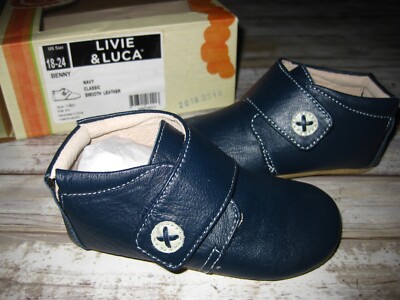 NIB NEW Livie & Luca Boys 18 24 Months Benny Navy Blue Leather Booties Shoes