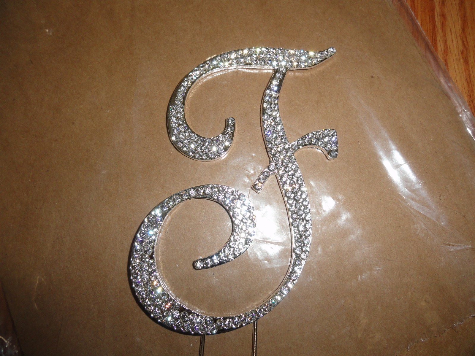 Crystal Rhinestone Covered Silver Monogram Wedding Cake Topper Letter Initial F