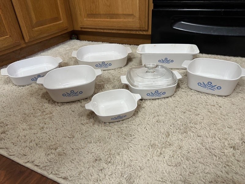 RARE VINTAGE 8Pc CORNING WARE BLUE CORNFLOWER CASSEROLE