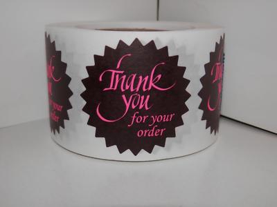 Thank You For Your Order Label 1.5'' Starburst pink letters black bkgd 250/rl