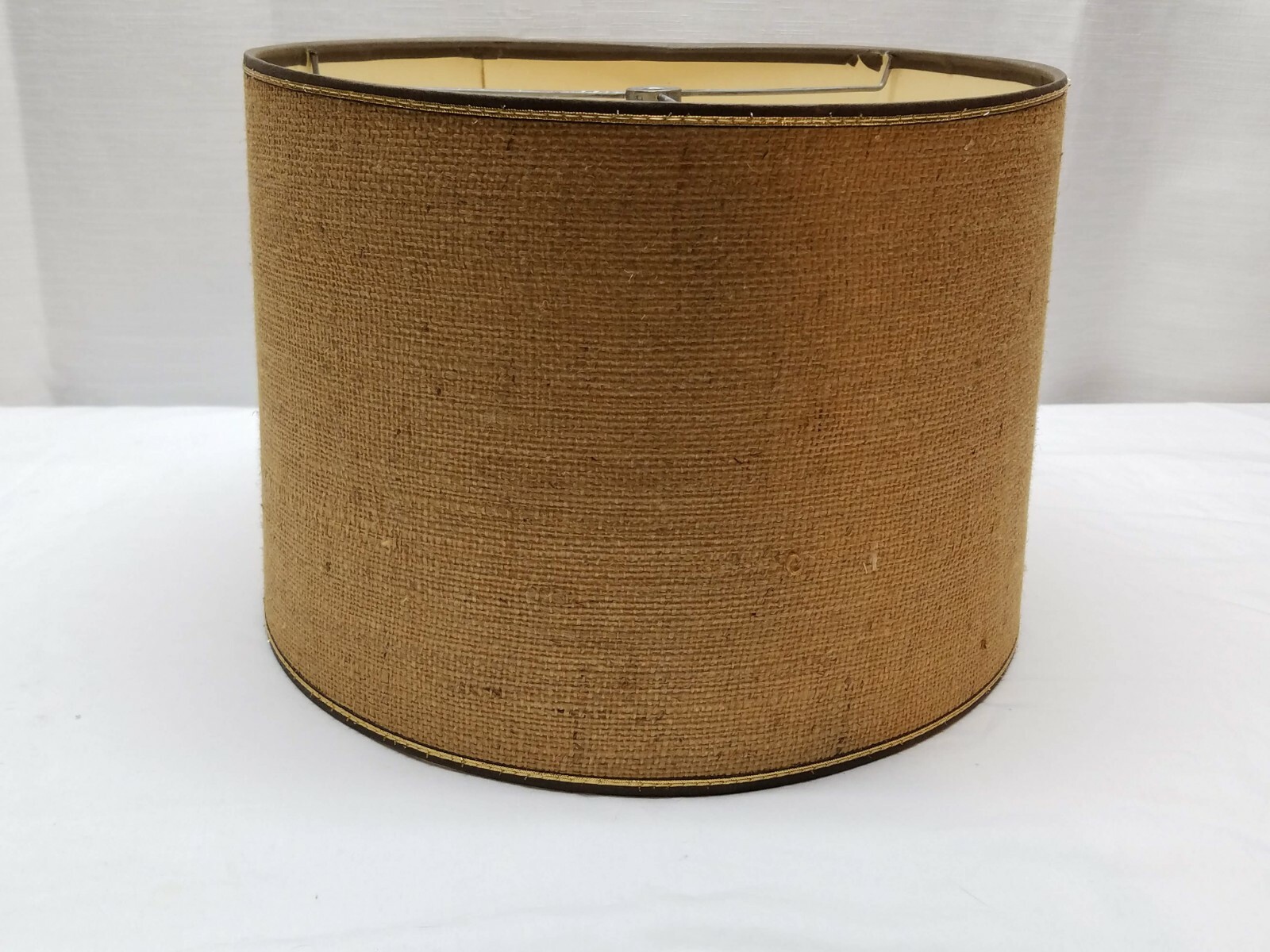 Vintage Mid Century Modern Drum Brown Lamp Light Shade Cream 9