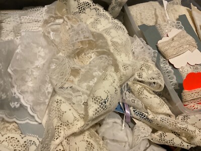 Beautiful Lace Lot  12 feet junk journal trim /lace slow stitch  white and cream