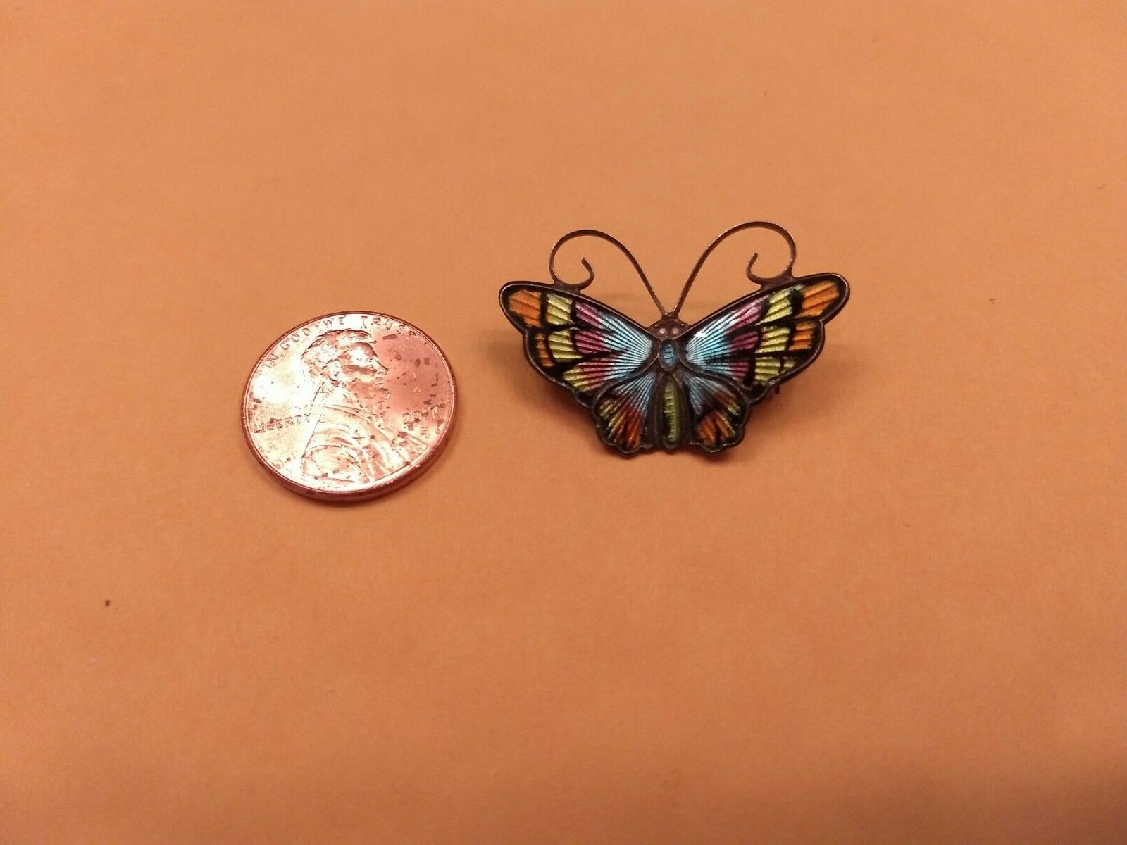 David Andersen Sterling Enamel Butterfly Pin 1.25